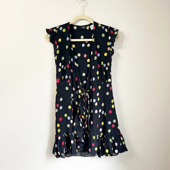 Rails Womens Multicolor Wrap Dress XS Koreen Retro Dot Ruffle Flutter Sleeve - Picture 4 of 11